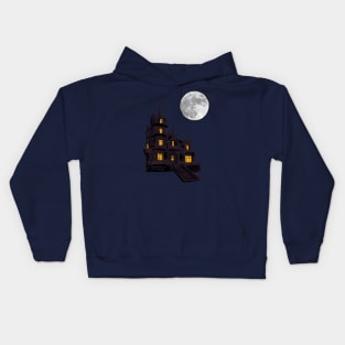 Haunted house with full moon Kids Hoodie